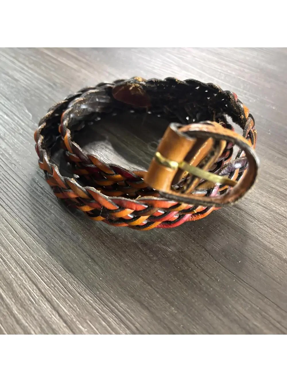 Vintage Women's Leather Belt Tri-Colored Braided Rust Brown Size Small USA Made